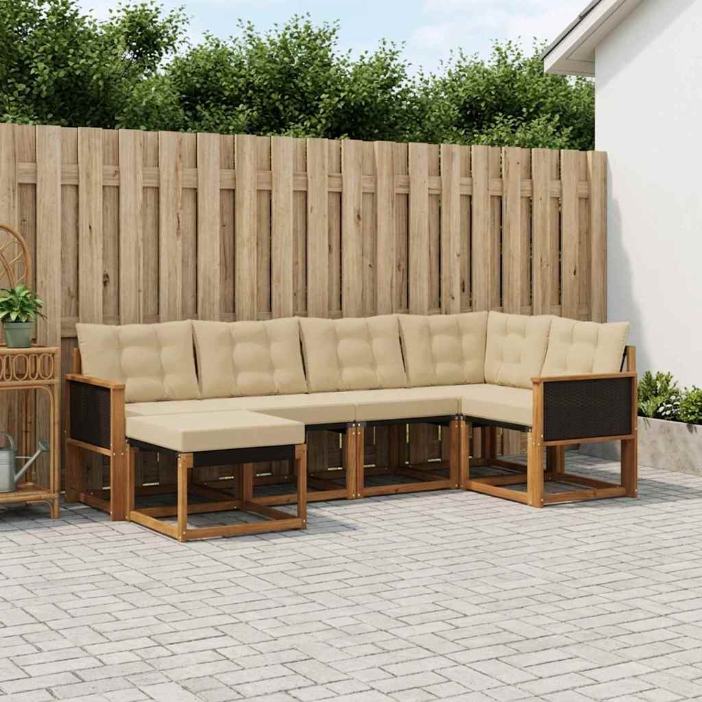 Udendørs sofagruppe med pude 6 pcs Naturlig og Beige