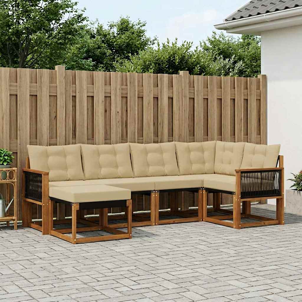 Udendørs sofagruppe med pude 6 pcs Naturlig og Beige