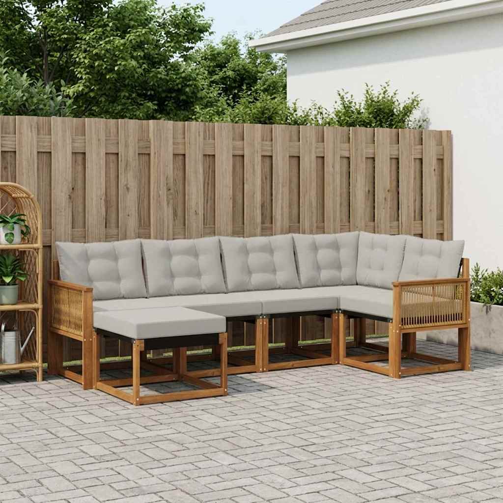 Udendørs sofagruppe med pude 6 pcs Naturfarvet og lysegrå
