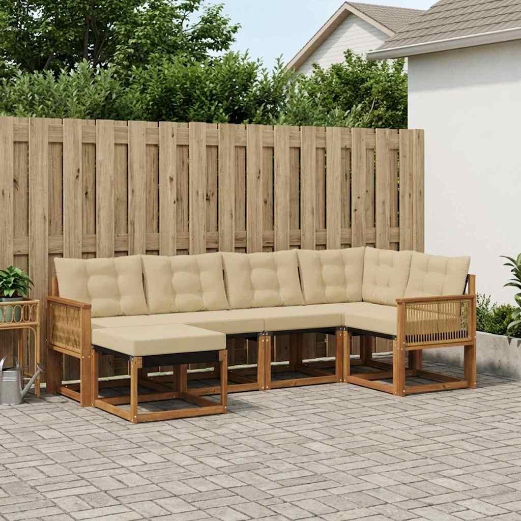 Udendørs sofagruppe med pude 6 pcs Naturlig og Beige