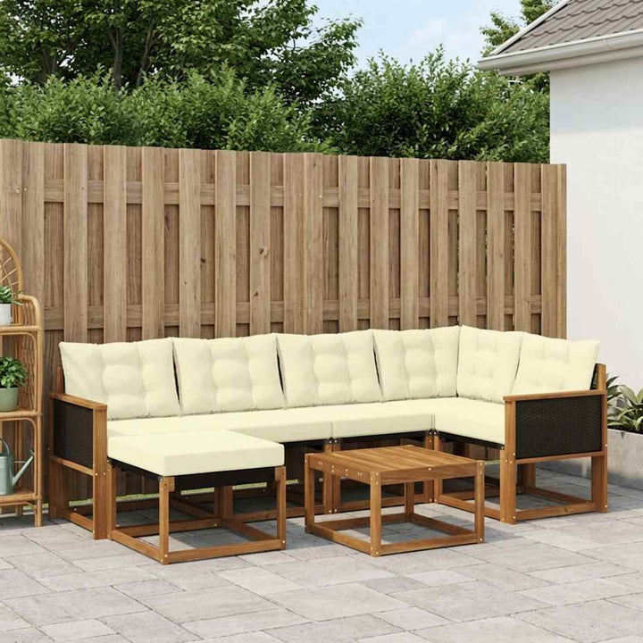 Udendørs sofagruppe med pude 7 pcs Naturlig og Fløde