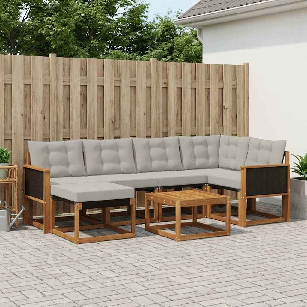 Udendørs sofagruppe med pude 7 pcs Naturfarvet og lysegrå
