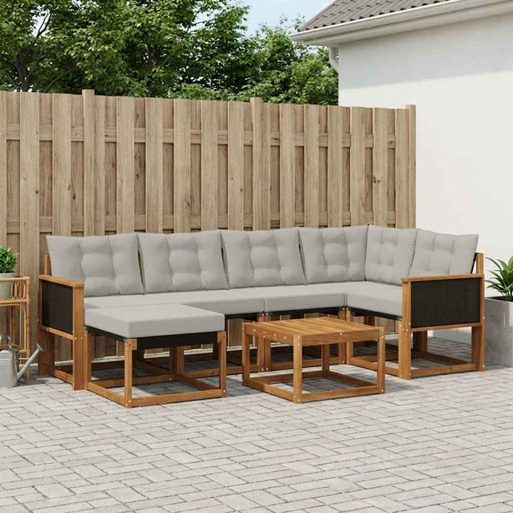 Udendørs sofagruppe med pude 7 pcs Naturfarvet og lysegrå