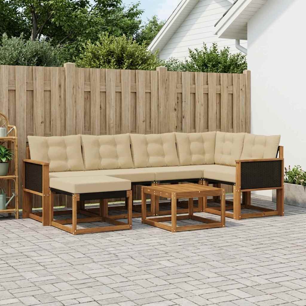 Udendørs sofagruppe med pude 7 pcs Naturlig og Beige
