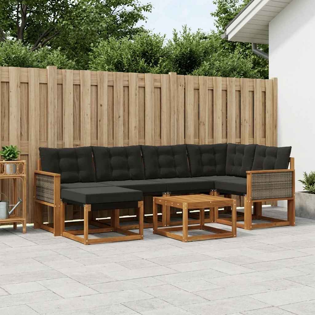 Udendørs sofagruppe med pude 7 pcs Naturfarvet og sort