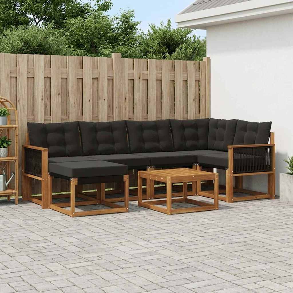 Udendørs sofagruppe med pude 7 pcs Naturfarvet og sort
