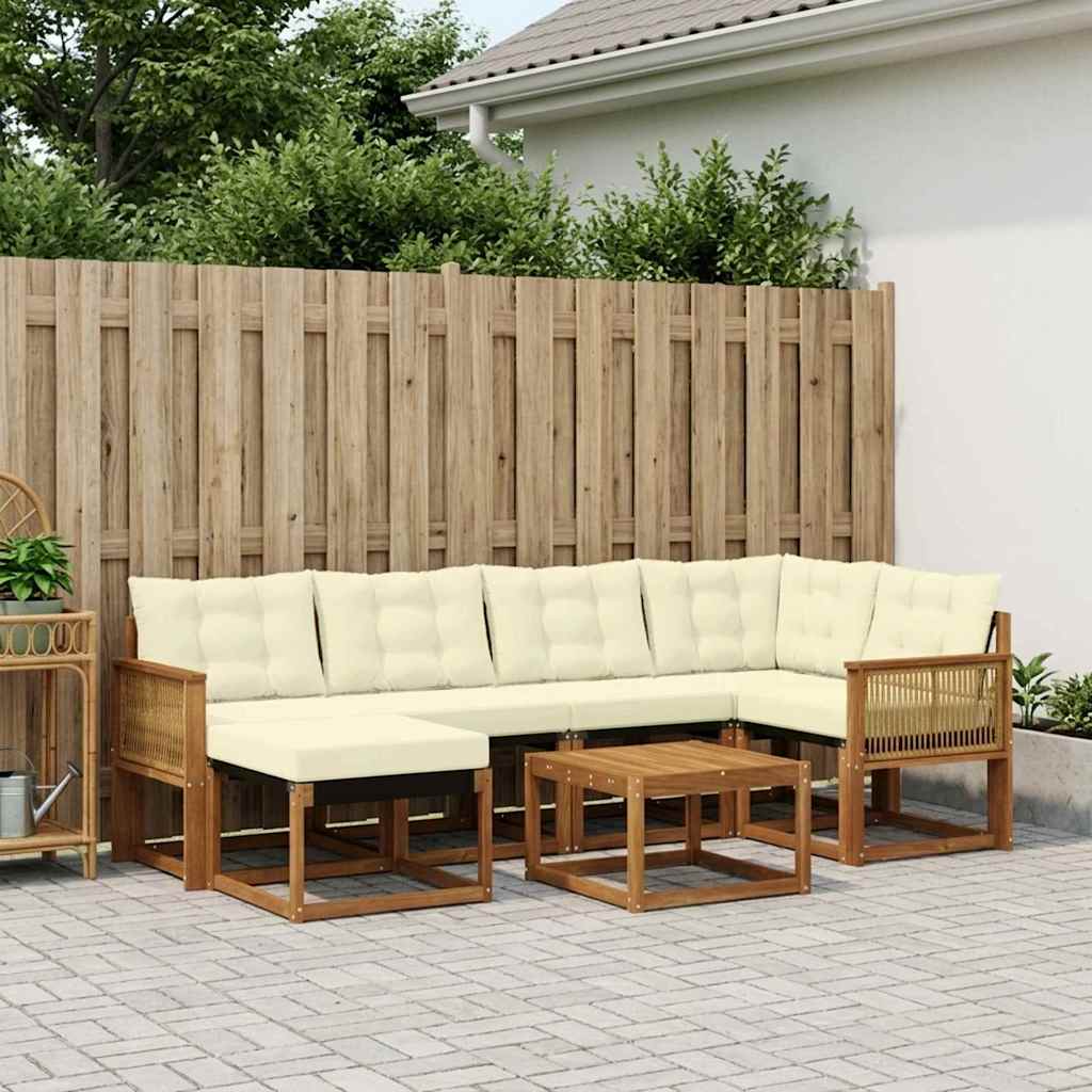 Udendørs sofagruppe med pude 7 pcs Naturlig og Fløde