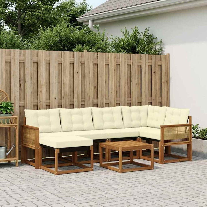Udendørs sofagruppe med pude 7 pcs Naturlig og Fløde