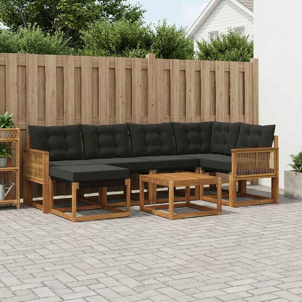 Udendørs sofagruppe med pude 7 pcs Naturfarvet og sort