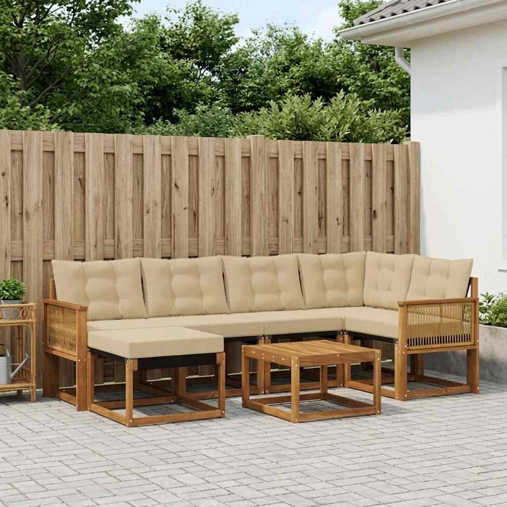 Udendørs sofagruppe med pude 7 pcs Naturlig og Beige