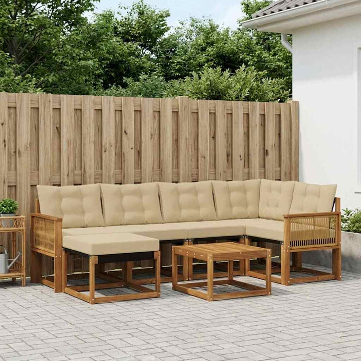 Udendørs sofagruppe med pude 7 pcs Naturlig og Beige