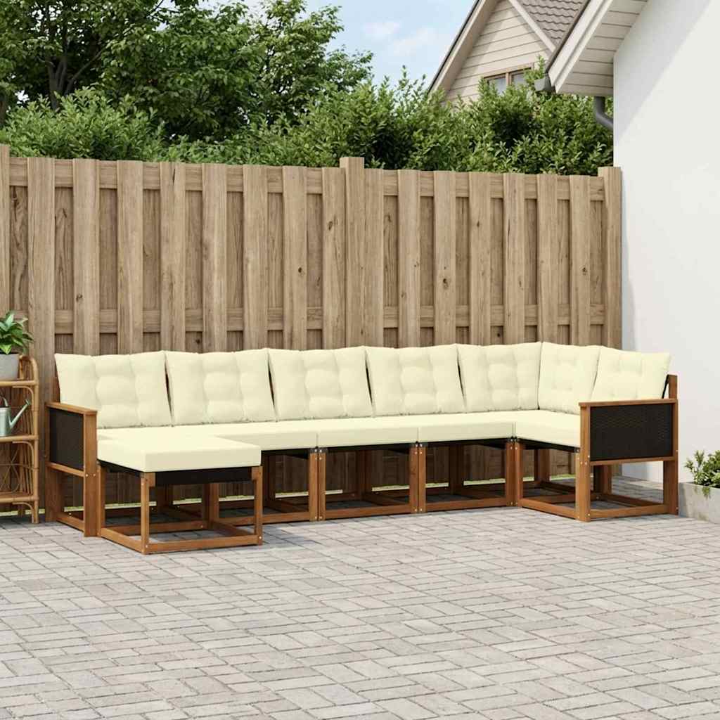 Udendørs sofagruppe med pude 7 pcs Naturlig og Fløde