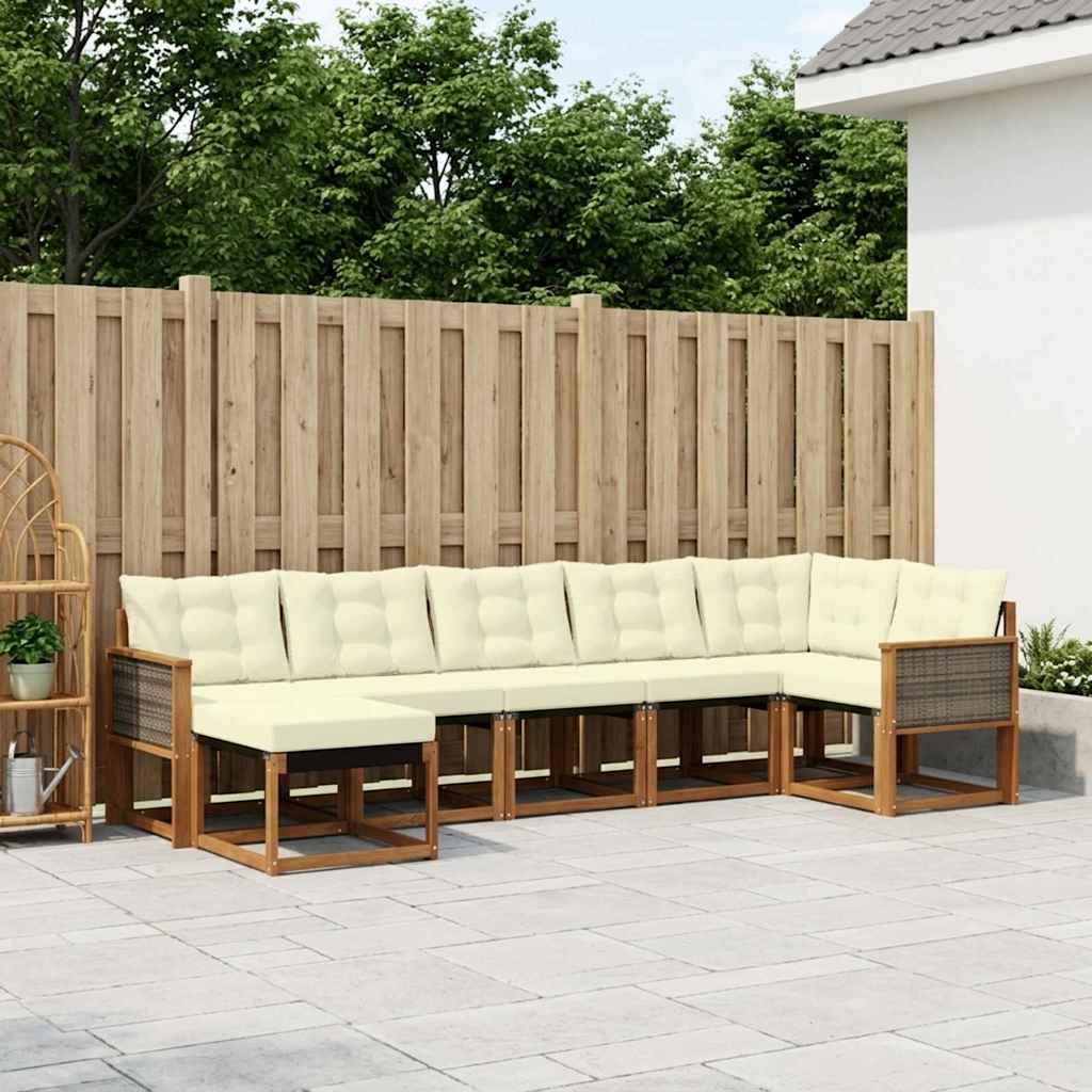 Udendørs sofagruppe med pude 7 pcs Naturlig og Fløde