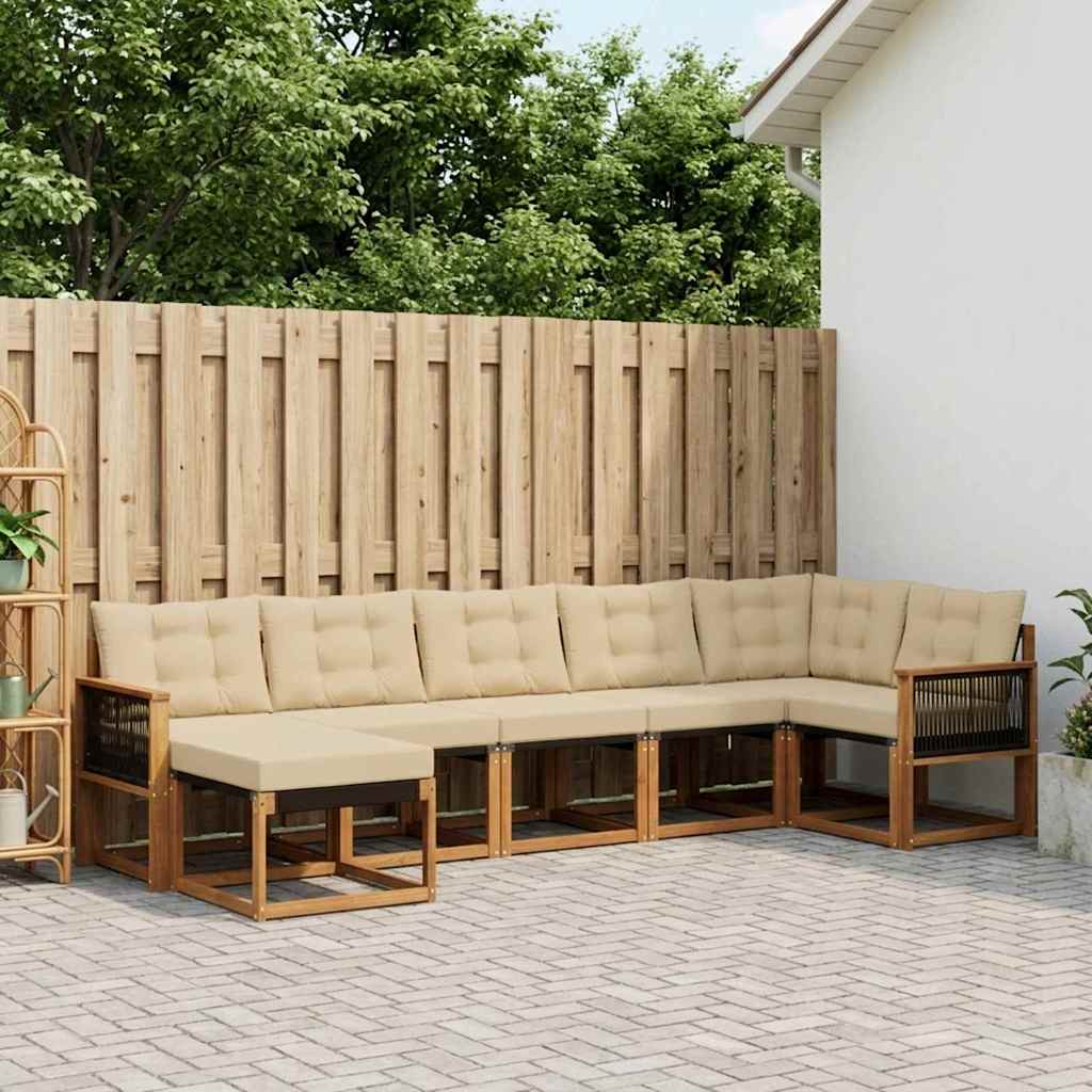 Udendørs sofagruppe med pude 7 pcs Naturlig og Beige