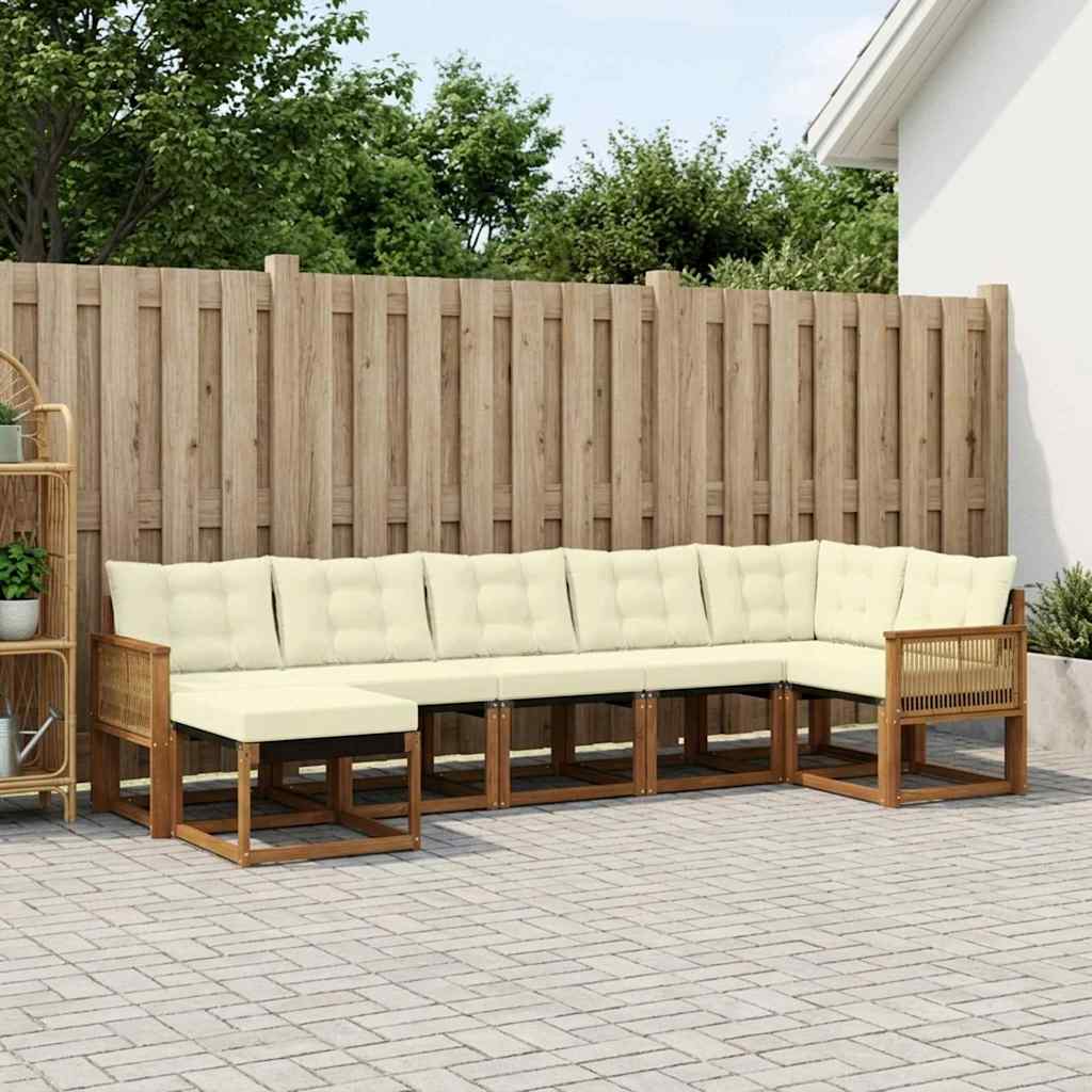Udendørs sofagruppe med pude 7 pcs Naturlig og Fløde