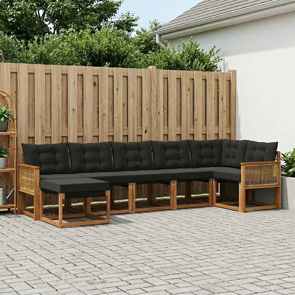 Udendørs sofagruppe med pude 7 pcs Naturfarvet og sort