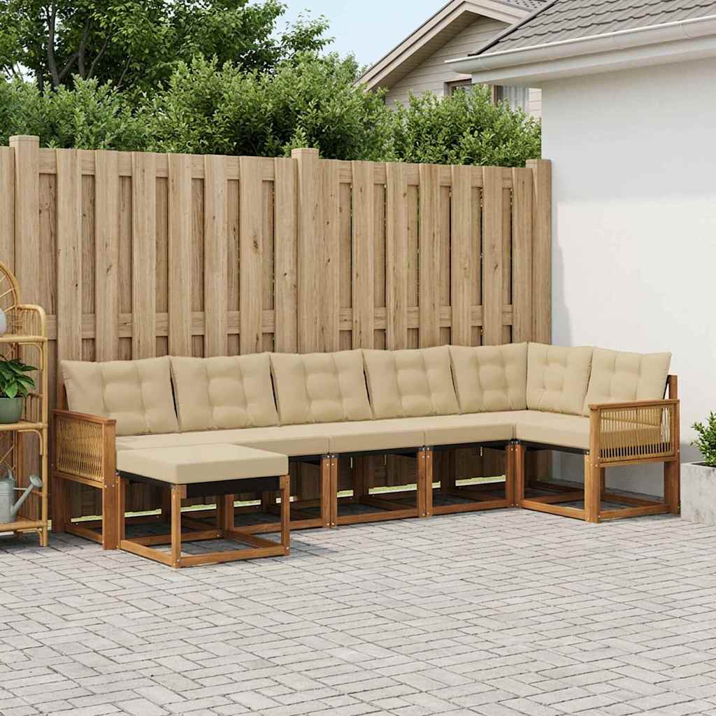 Udendørs sofagruppe med pude 7 pcs Naturlig og Beige