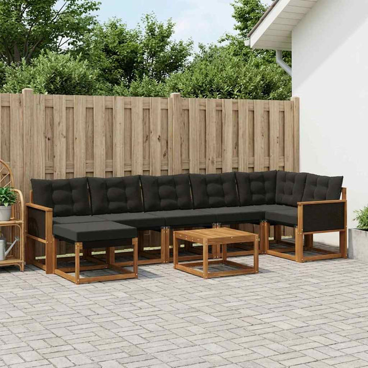 Udendørs sofagruppe med pude 8 pcs Naturfarvet og sort