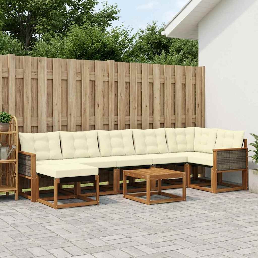 Udendørs sofagruppe med pude 8 pcs Naturlig og Fløde