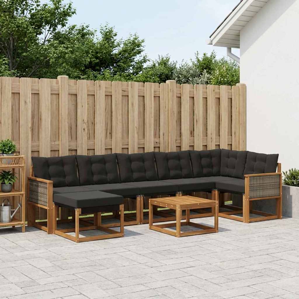 Udendørs sofagruppe med pude 8 pcs Naturfarvet og sort