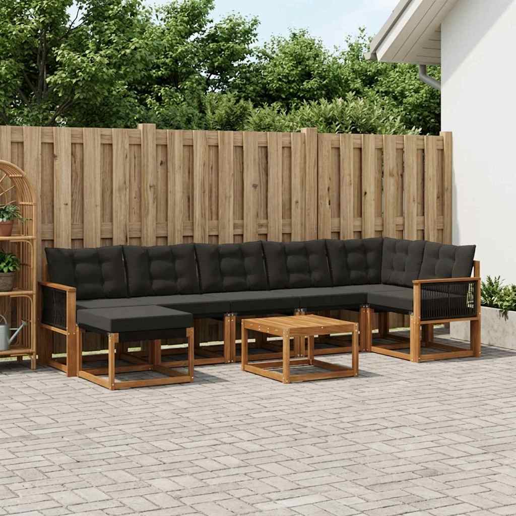 Udendørs sofagruppe med pude 8 pcs Naturfarvet og sort