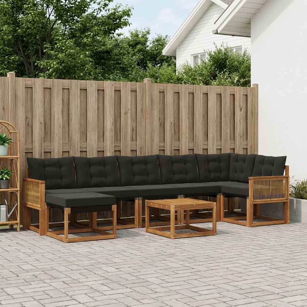 Udendørs sofagruppe med pude 8 pcs Naturfarvet og sort