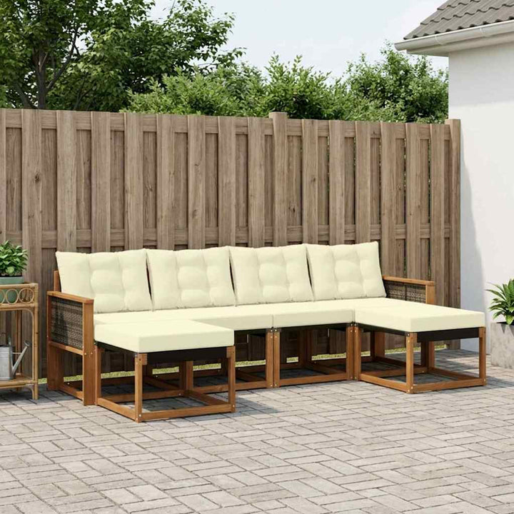 Udendørs sofagruppe med pude 6 pcs Naturlig og Fløde