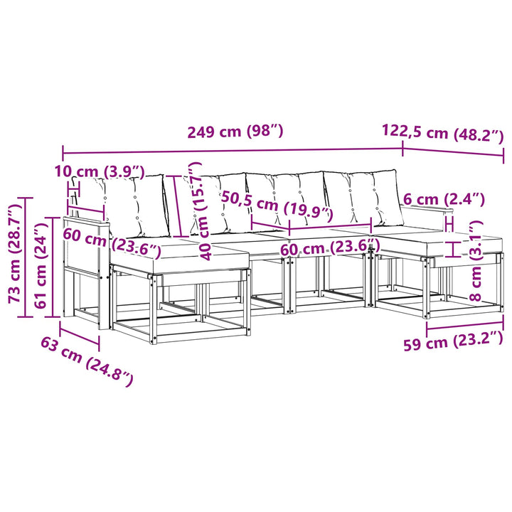 Udendørs sofagruppe med pude 6 pcs Naturfarvet og sort