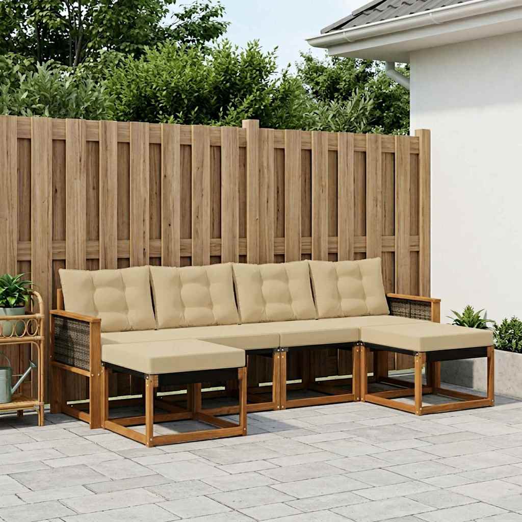 Udendørs sofagruppe med pude 6 pcs Naturlig og Beige