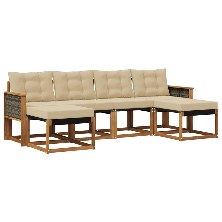 Udendørs sofagruppe med pude 6 pcs Naturlig og Beige