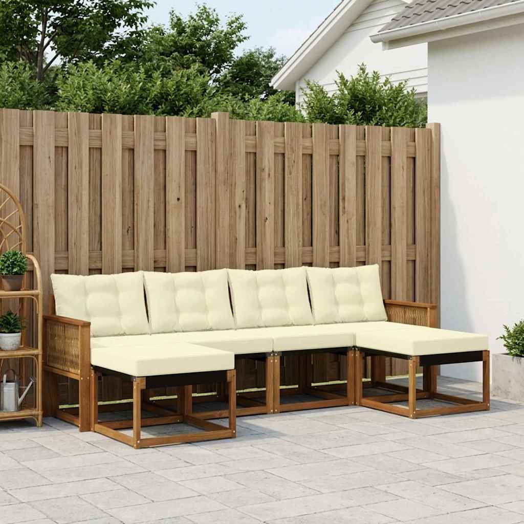 Udendørs sofagruppe med pude 6 pcs Naturlig og Fløde