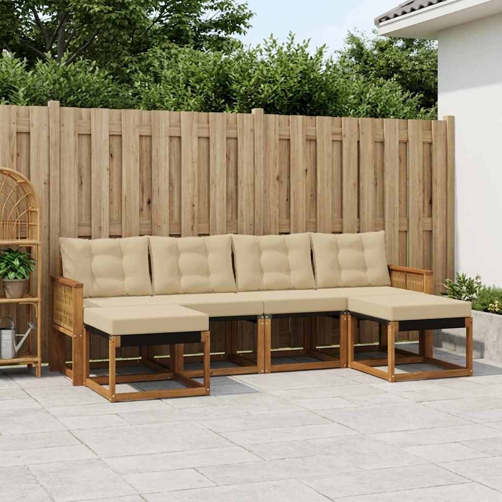 Udendørs sofagruppe med pude 6 pcs Naturlig og Beige
