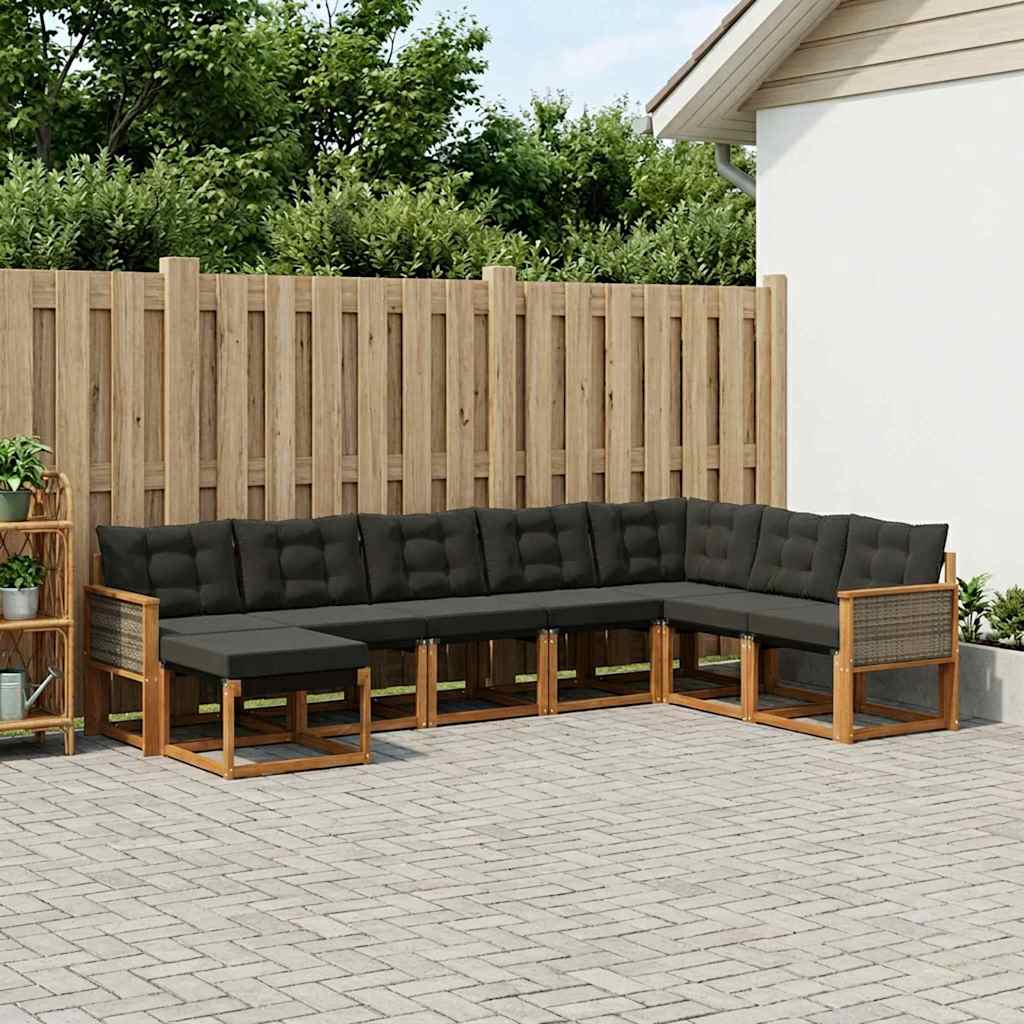 Udendørs sofagruppe med pude 8 pcs Naturfarvet og sort