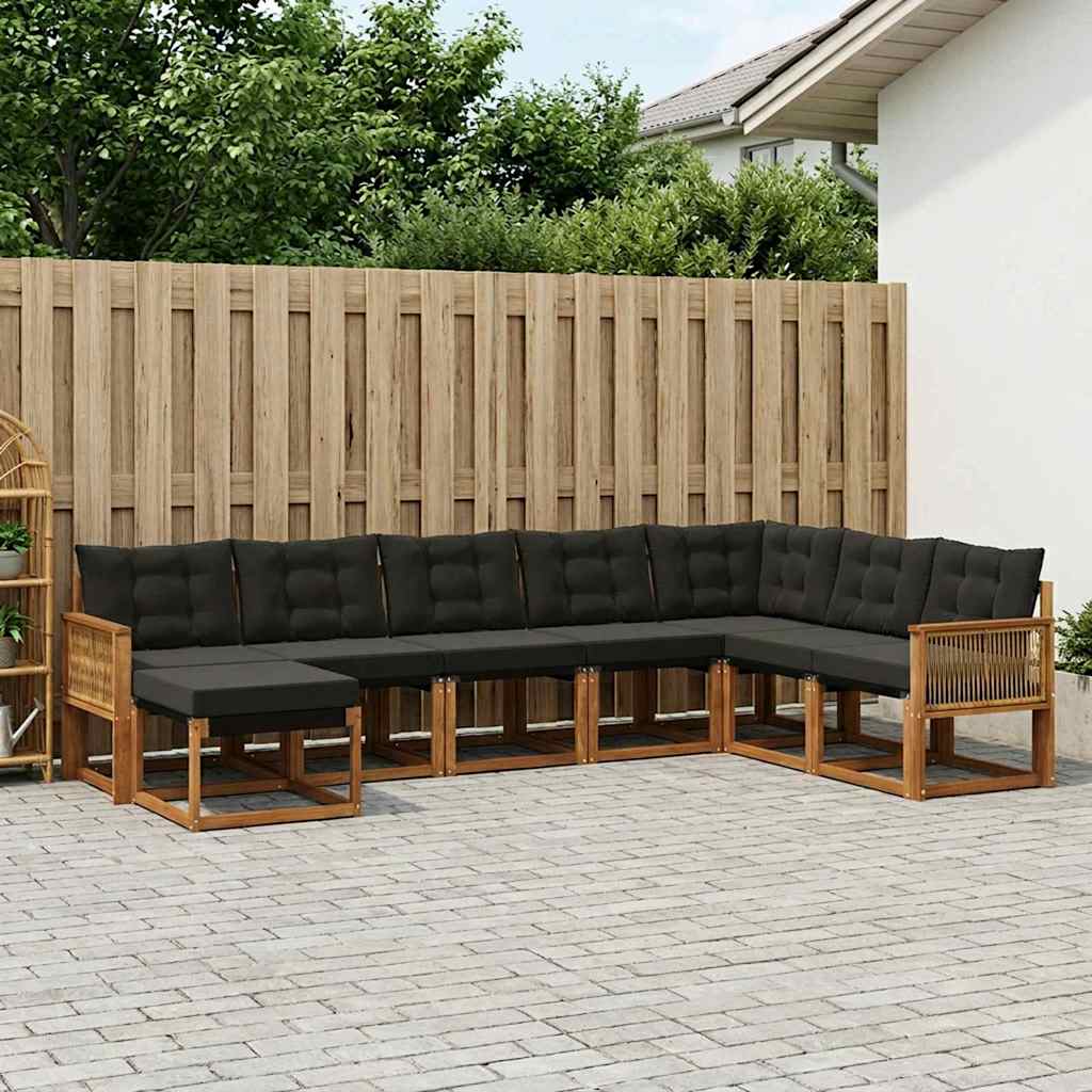 Udendørs sofagruppe 8 pcs Naturfarvet og sort
