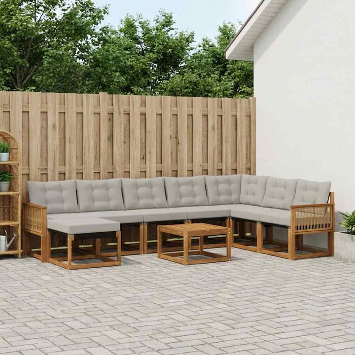 Udendørs sofagruppe 9 stk. Naturfarvet og lysegrå