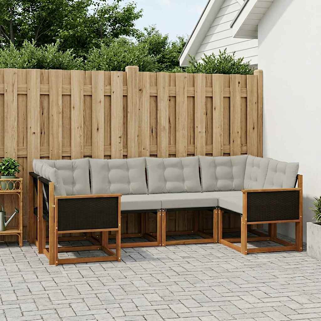 Udendørs sofagruppe 6 pcs Naturlig og Lys grå