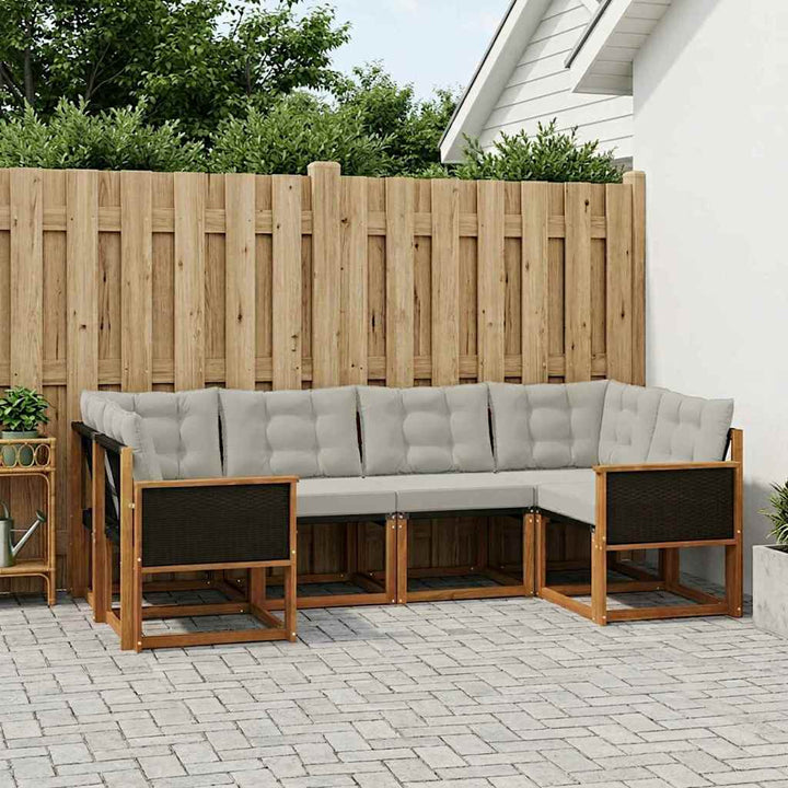 Udendørs sofagruppe 6 pcs Naturlig og Lys grå