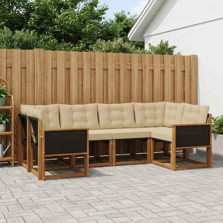Udendørs sofagruppe med pude 6 pcs Naturlig og Beige