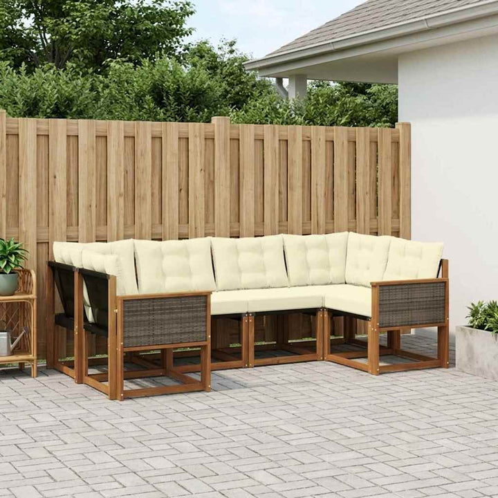 Udendørs sofagruppe med pude 6 pcs Naturlig og Fløde