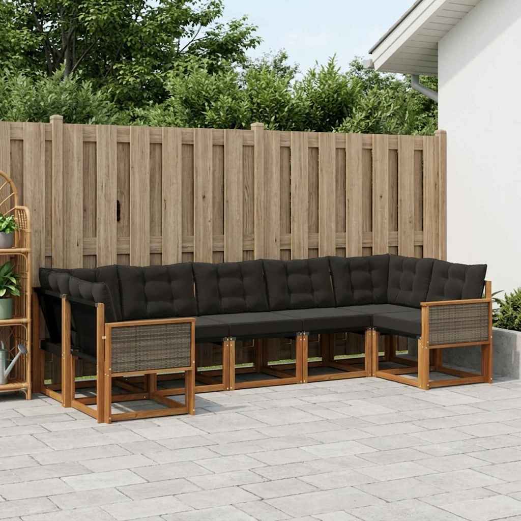 Udendørs sofagruppe med pude 7 pcs Naturfarvet og sort