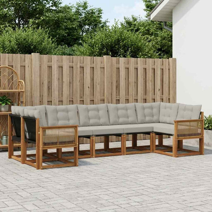 Udendørs sofagruppe 7 pcs Naturfarvet og lysegrå