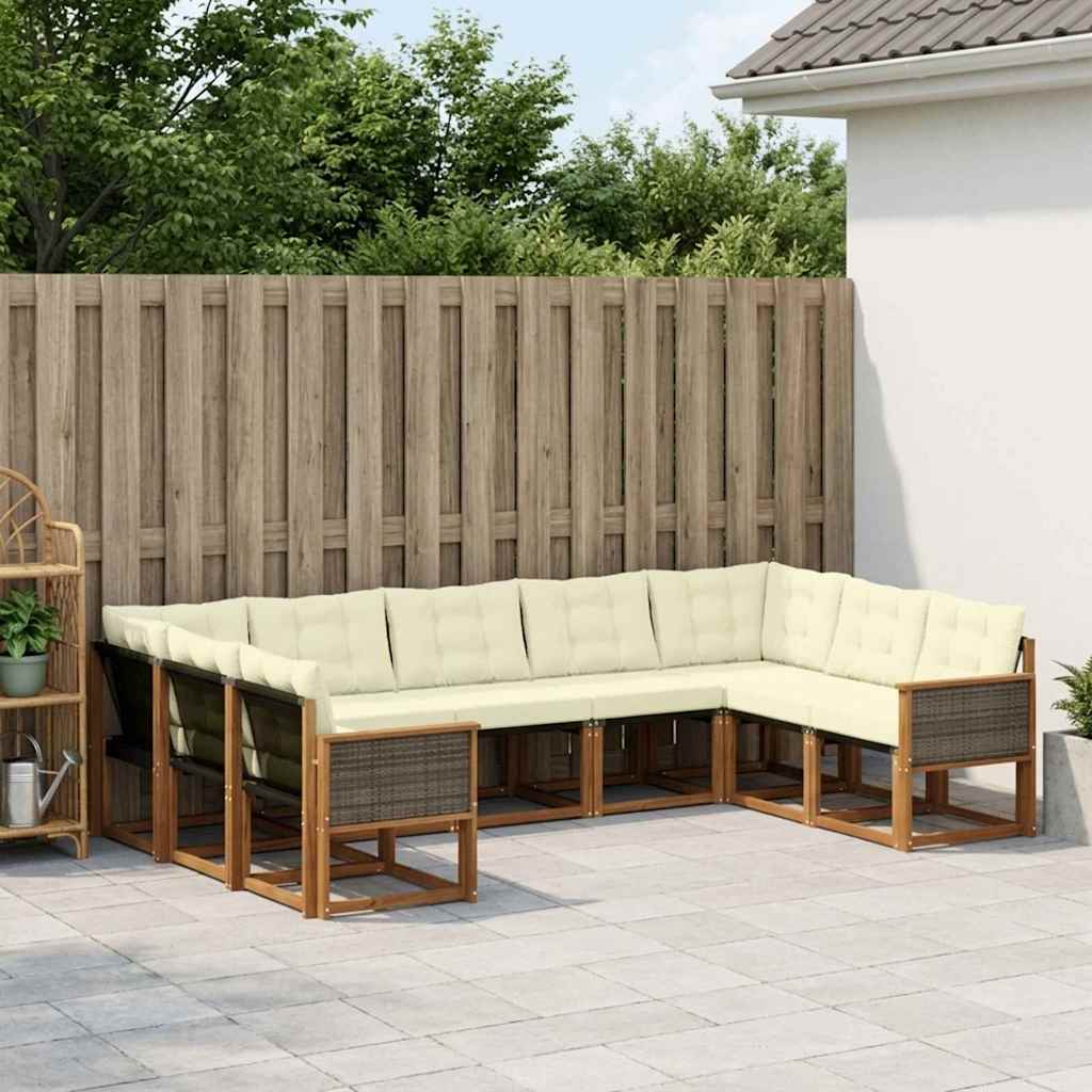 Udendørs sofagruppe med pude 9 pcs Naturlig og Fløde