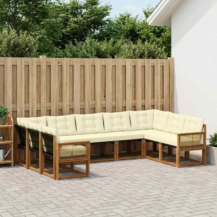Udendørs sofagruppe med pude 9 pcs Naturlig og Fløde