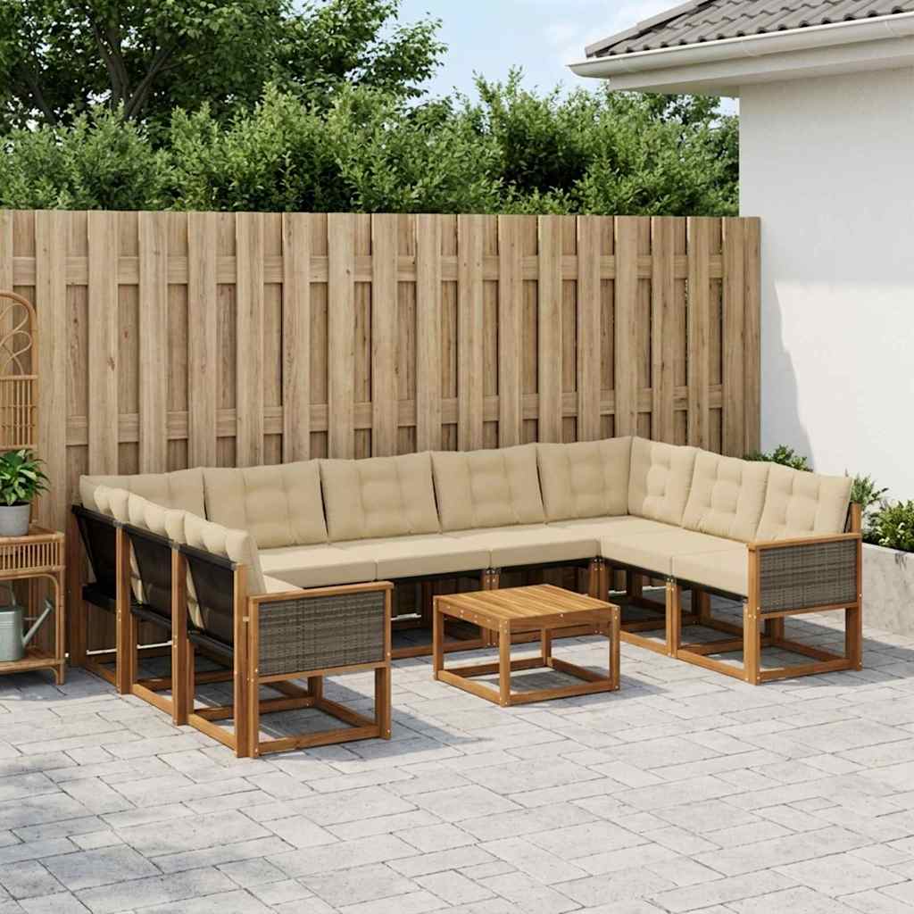 Udendørs sofagruppe med pude 10 pcs Naturlig og Beige