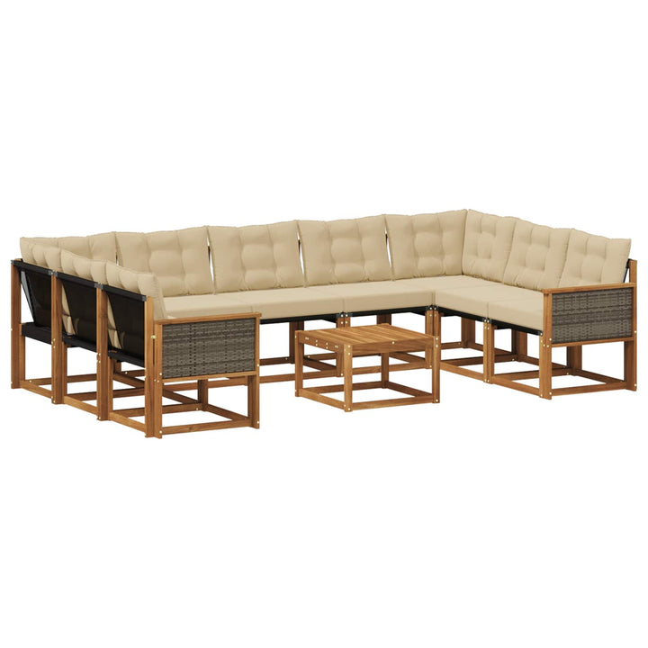Udendørs sofagruppe med pude 10 pcs Naturlig og Beige