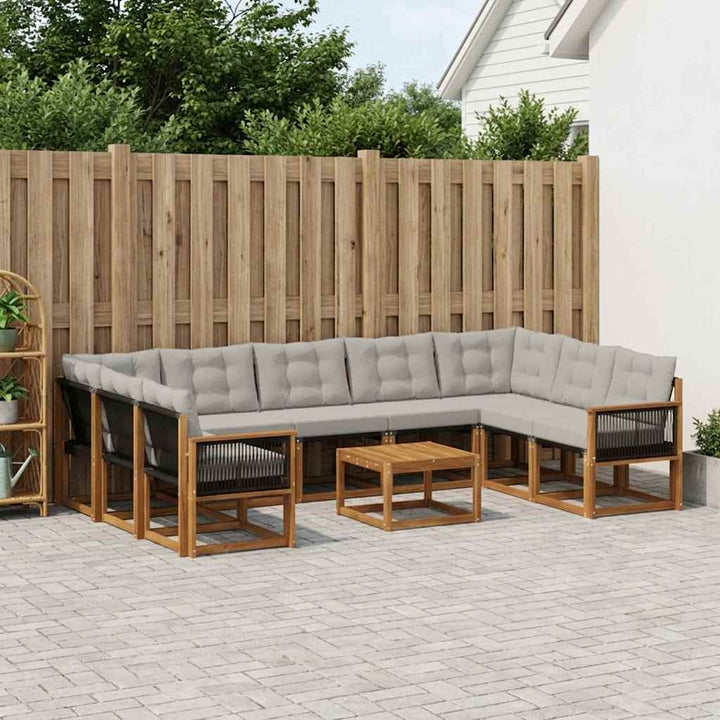Udendørs sofagruppe med pude 10 pcs Naturlig og Lys grå