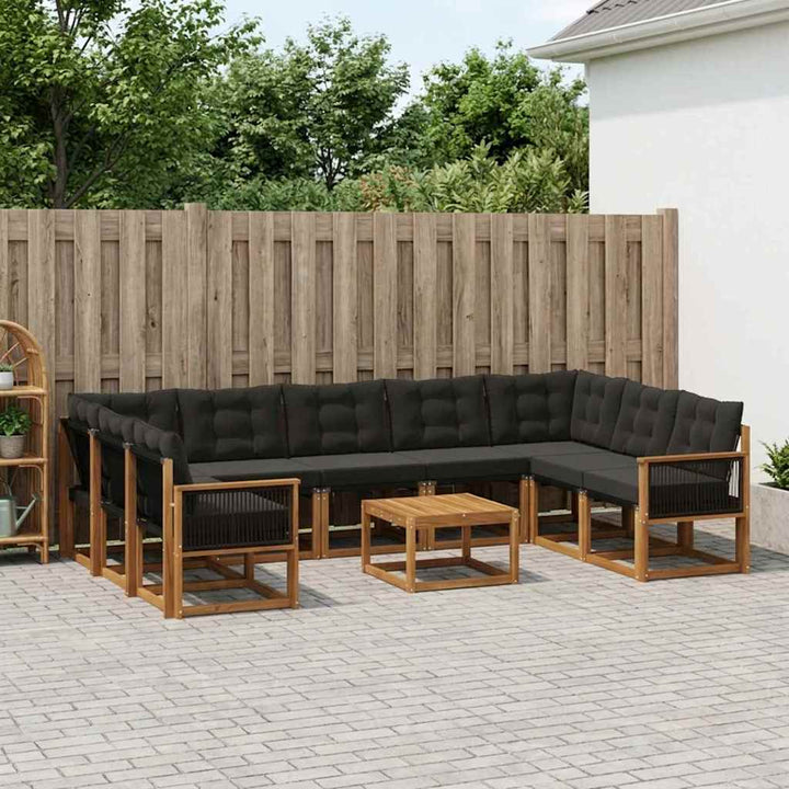 Udendørs sofagruppe med pude 10 pcs Naturfarvet og sort