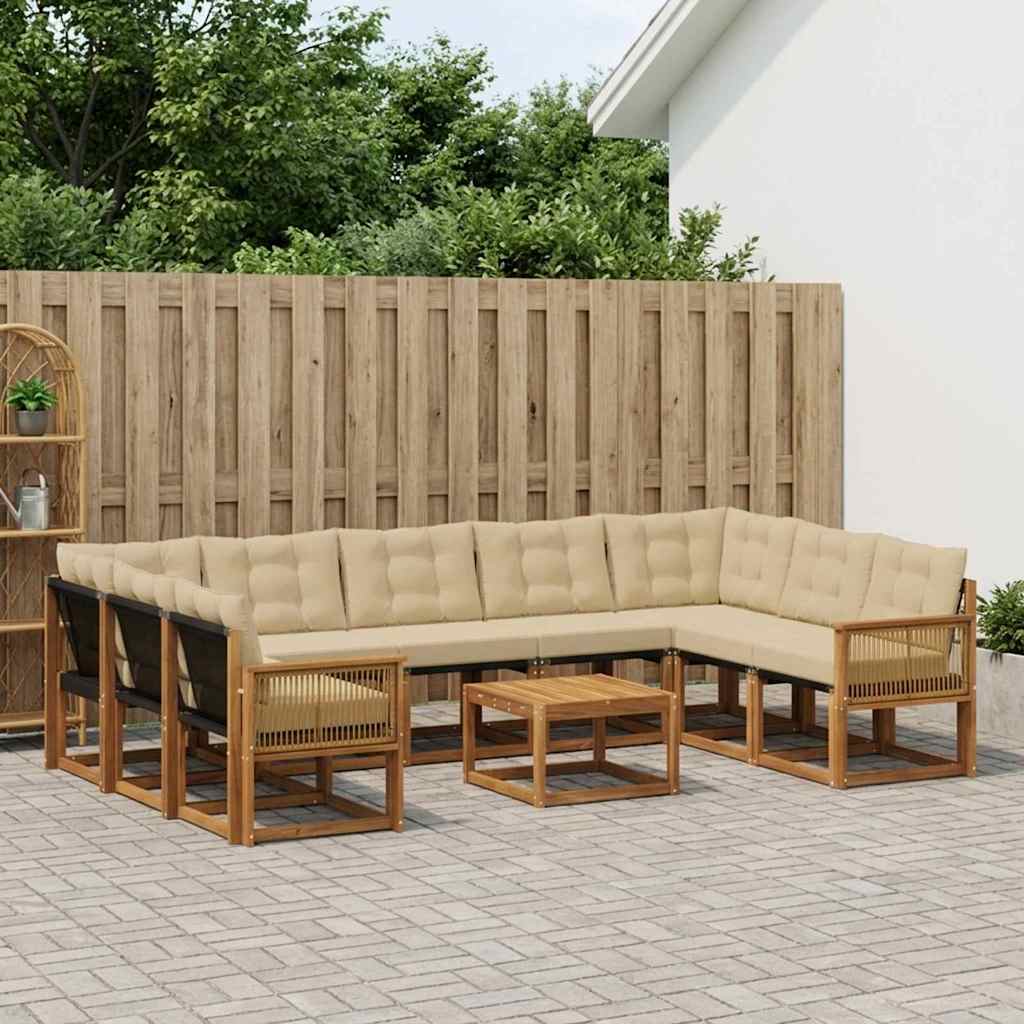 Udendørs sofagruppe med pude 10 pcs Naturlig og Beige
