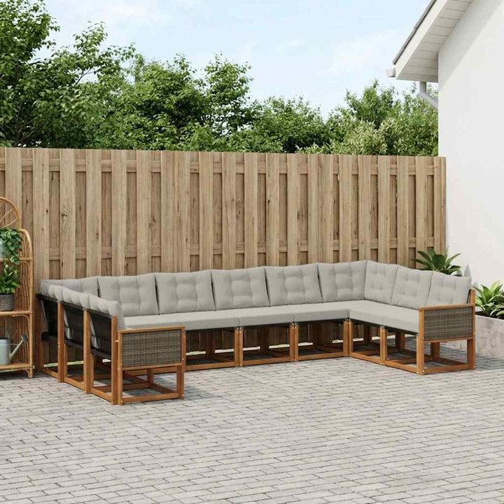 Udendørs sofagruppe med pude 10 pcs Naturlig og Lys grå