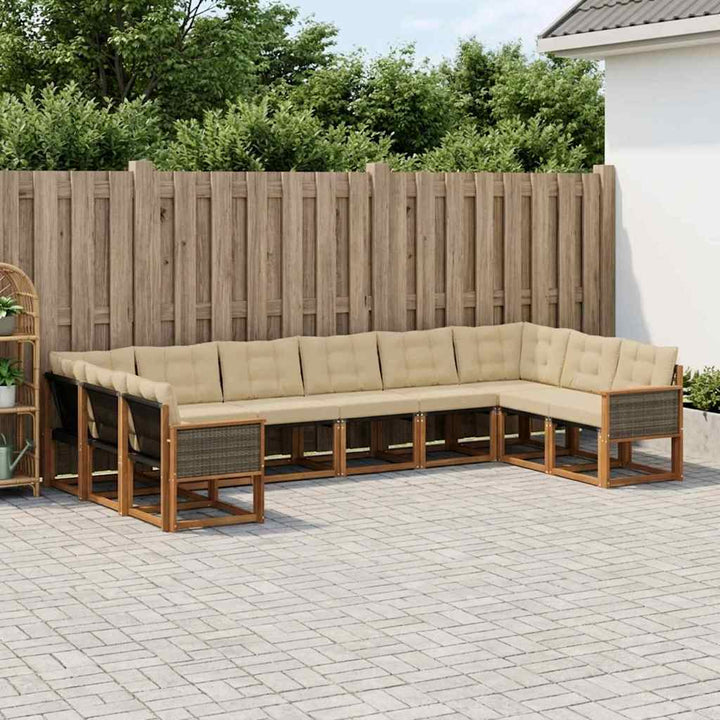 Udendørs sofagruppe med pude 10 pcs Naturlig og Beige